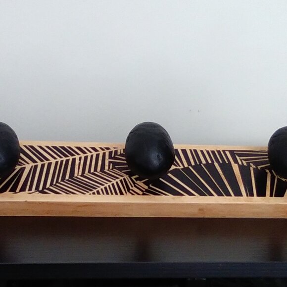 Solid Wood Wall Mounted Hook Rack With Bold Black Graphic Design - Picture 4 of 12